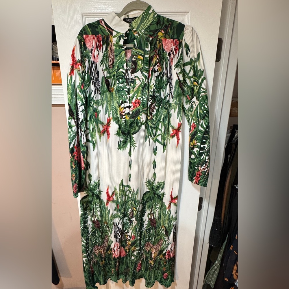 Floral Green and White Dress
